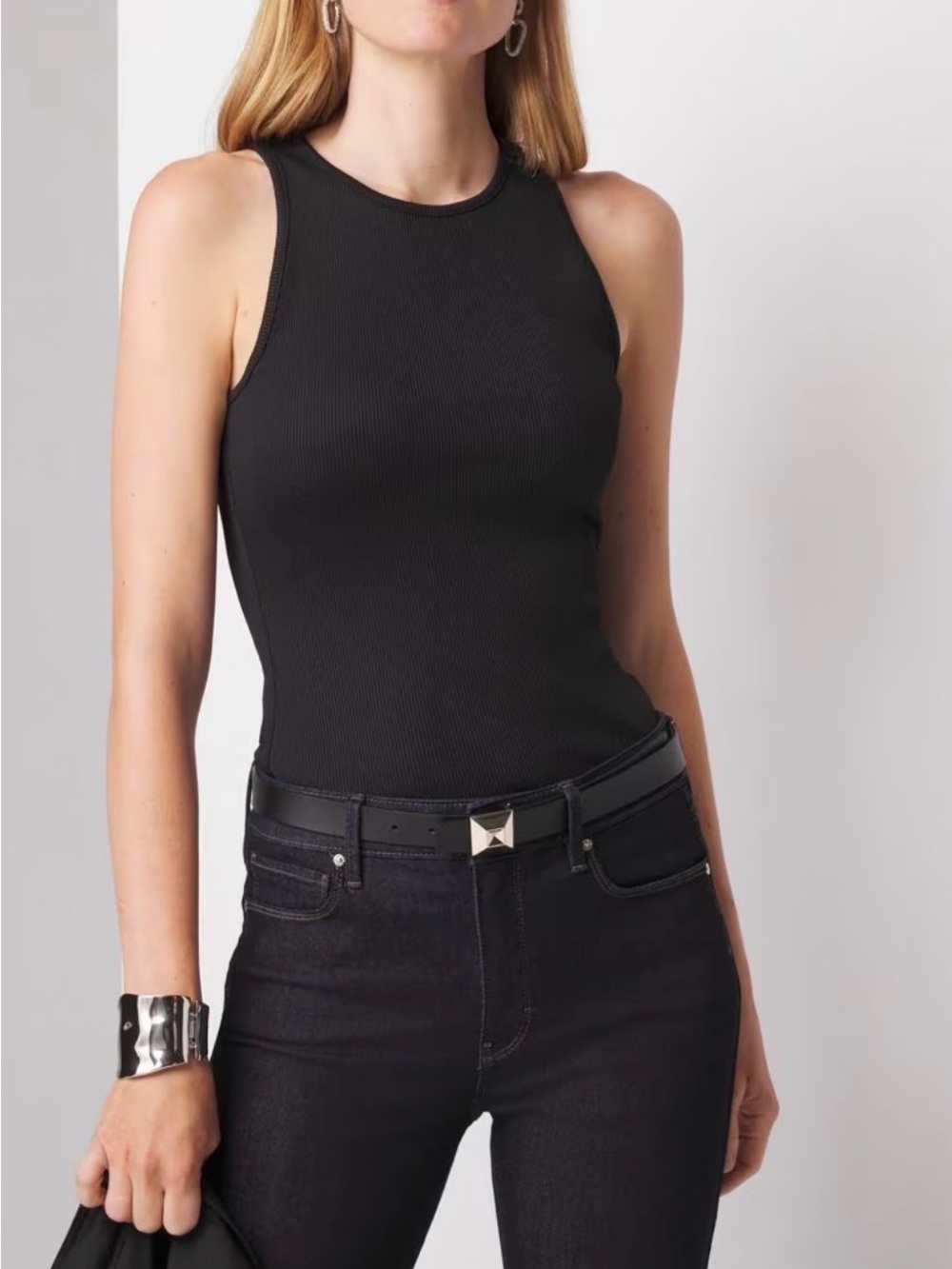 White House Black Market FORME™ Ribbed Stretch Tank Black Large NWT